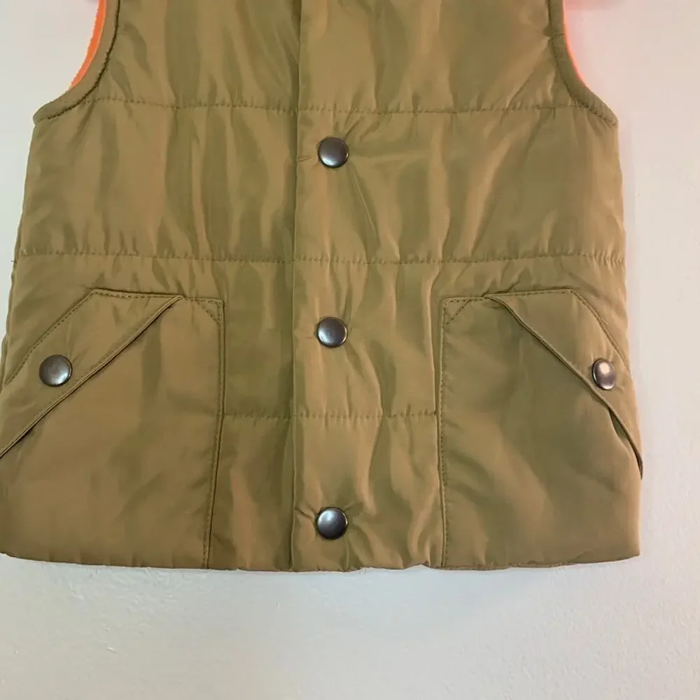 OSHKOSH B’GOSH Boy’s Tan with Orange Fleece Lining Snap Up Vest / Size: 18 Mos
